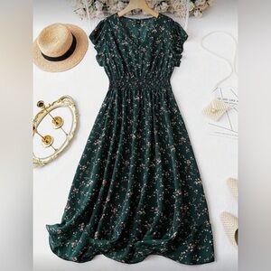 SHEIN Curve Dark Green Floral Maxi Dress